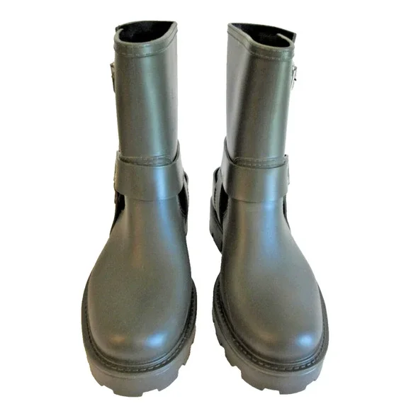 JEFFREY CAMPBELL Controller Army Green 6 Moto Buckles Lugged Sole Rain Booties - Picture 4 of 5